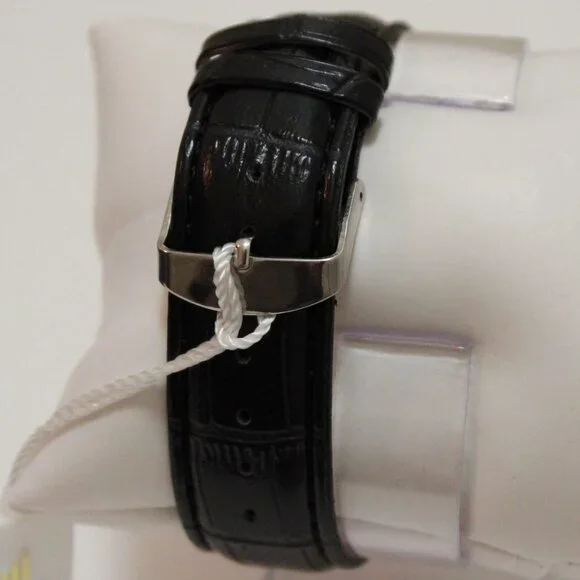 Men's Contemporary Dress Watch Silver Case Black Leather Watch Strap 40mm - Picture 11 of 13